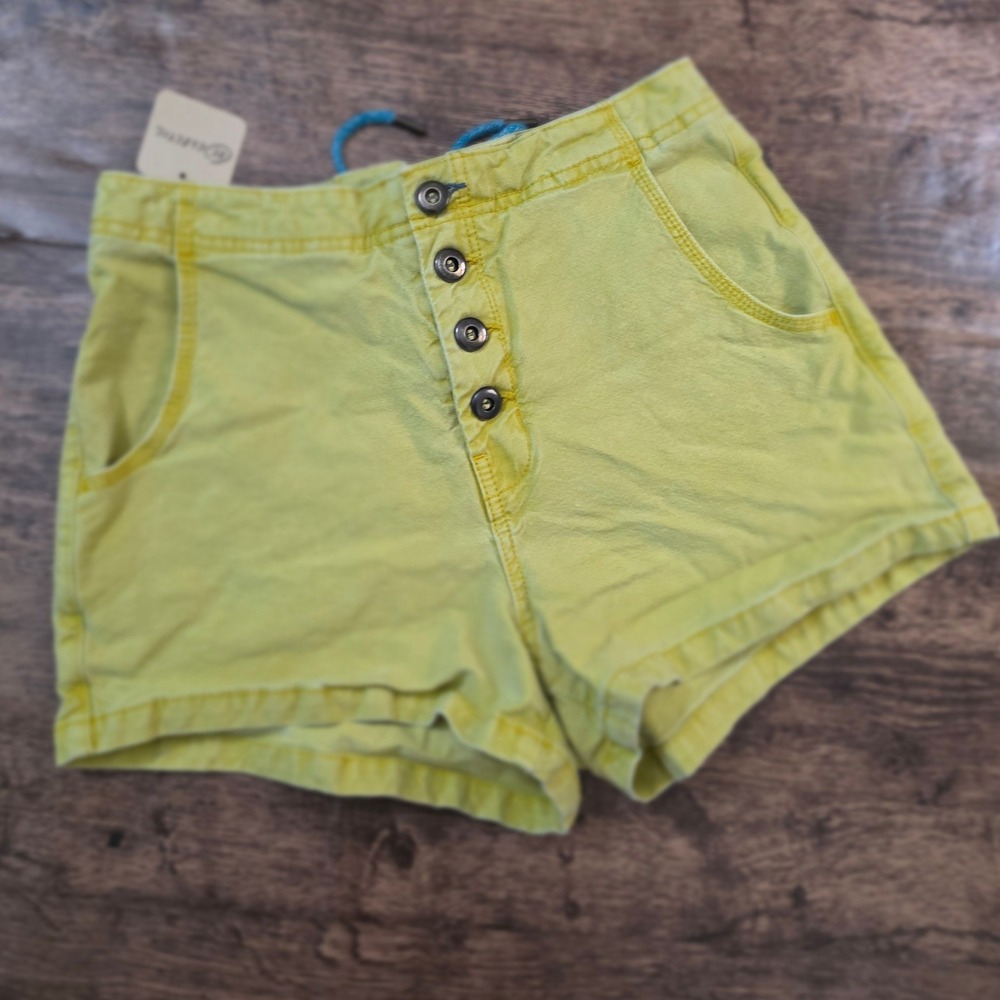 ECOTE Button Front Shorts Womens 29 Lime Yellow Lace Up Back High Rise Cotton